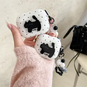 Earphone Case | Cute Polkadot Lucky Black Cat | Star Pendant | Best Friend Gift | Suitable for AirPods 1 2 4 Pro Pro2 Pro3