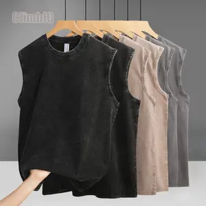 1/4 Pack Vintage Acid Washed Oversized Tank Top | 100% Cotton Retro Crew Neck Sleeveless Tee | GymTok Casual Streetwear Summer Outfit | Unisex Mens Womens Athletic Workout Tank Top