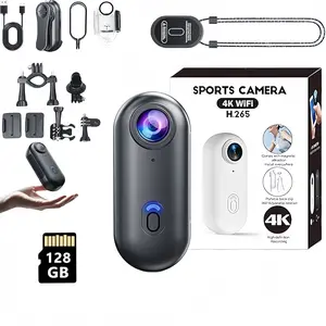 Alano 4K 128G Waterproof Magnetic Mount Action Camera Ultra-Compact 4K Thumb-Sized Portable Vlogging Helmet Cam for Cycling Motorcycle with 800mAh Battery