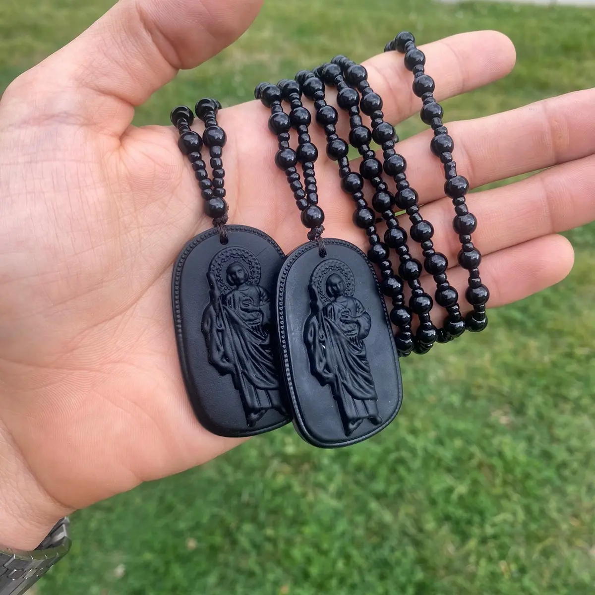 Handmade San Judas tadeo necklace beads black