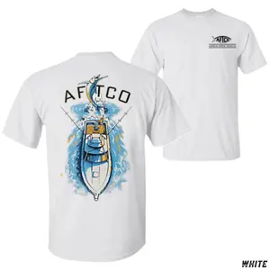 AFTCO Top View Fishing Boat T-Shirt, Offshore Saltwater Graphic Tee, Soft Cotton Blend Shirt, Deep Sea Angler Apparel for Men & Women, Sport Fishing Gift Idea
