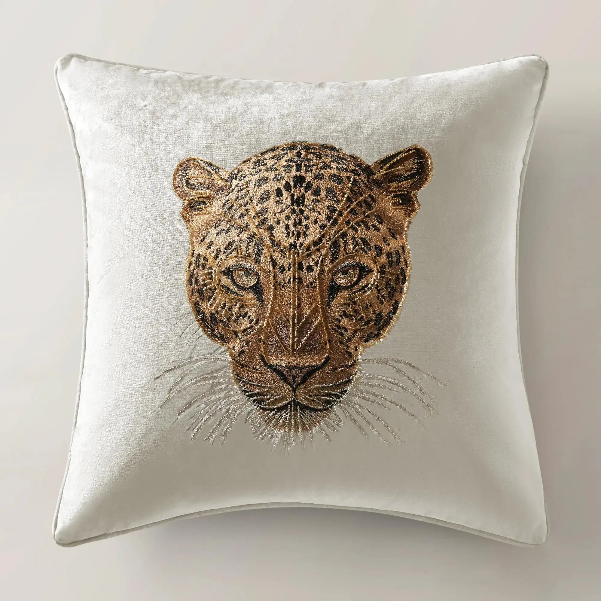 Z Gallerie Namir 22" Ivory Embroidered Decorative Pillow - Home Decor Cushion, Leopard Accent Cushion for Bedding, Soft Furnishings, Decorative Cushion
