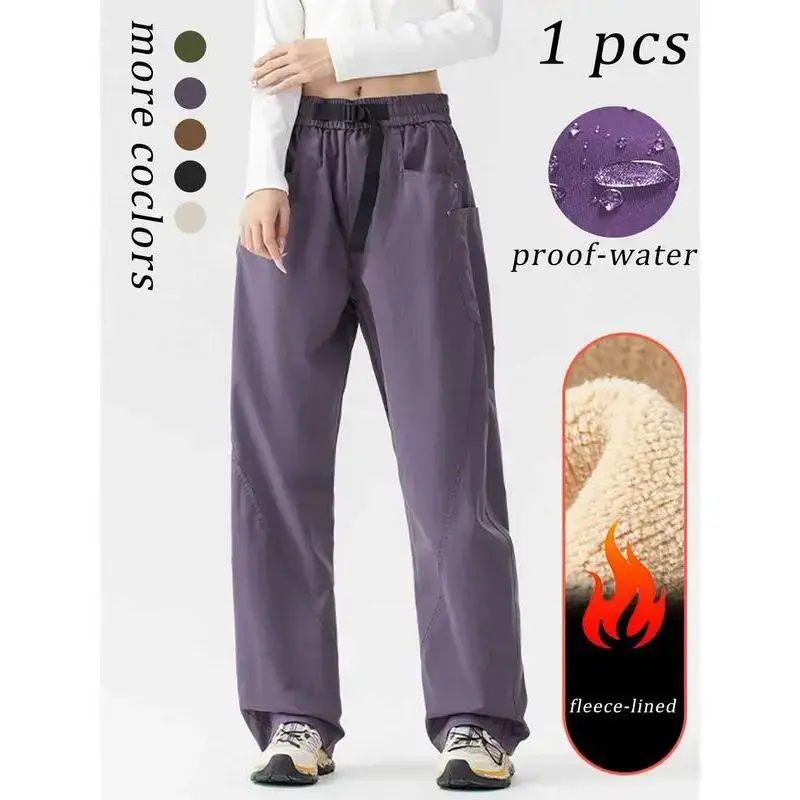 Women's Outdoor Hiking Pants, Windproof Waterproof Fleece Lined Thickened Loose Fit, New Trendy Mountain Climbing Workwear Women's Outdoor Hiking Pants, Windproof Waterproof Fleece Lined Thickened Loose Fit, New Trendy Mountain Climbing Workwear