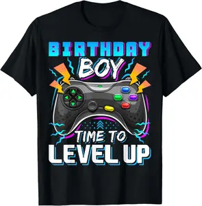 100% Cotton Birthday Boy Time to Level Up Video Game Birthday Gamer T-Shirt