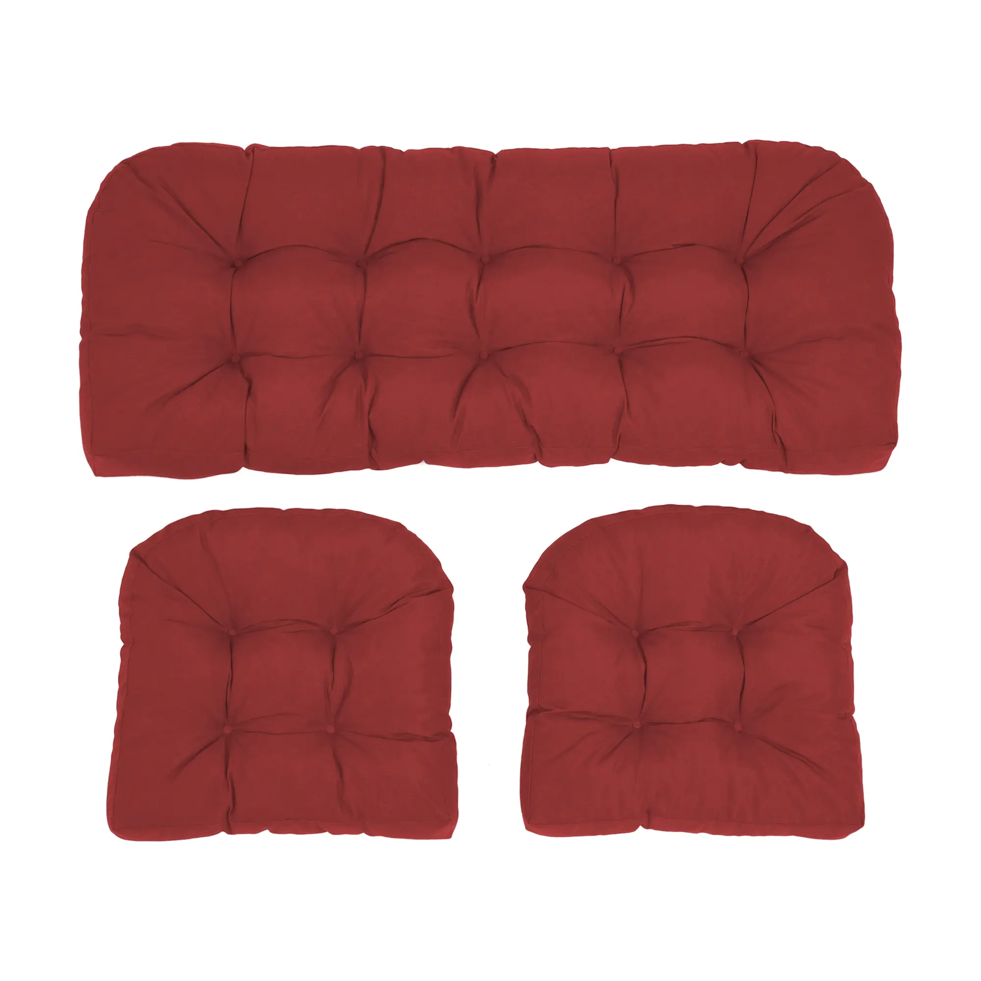 【Back to School】XX Outdoor Wicker Chair Cushions Set of 3, Waterproof Wicker Cushion for Patio Furniture，1 Loveseat Cushion 41×19×4 inch and 2 U-Shaped Cushion 19×19×4 inch, Red