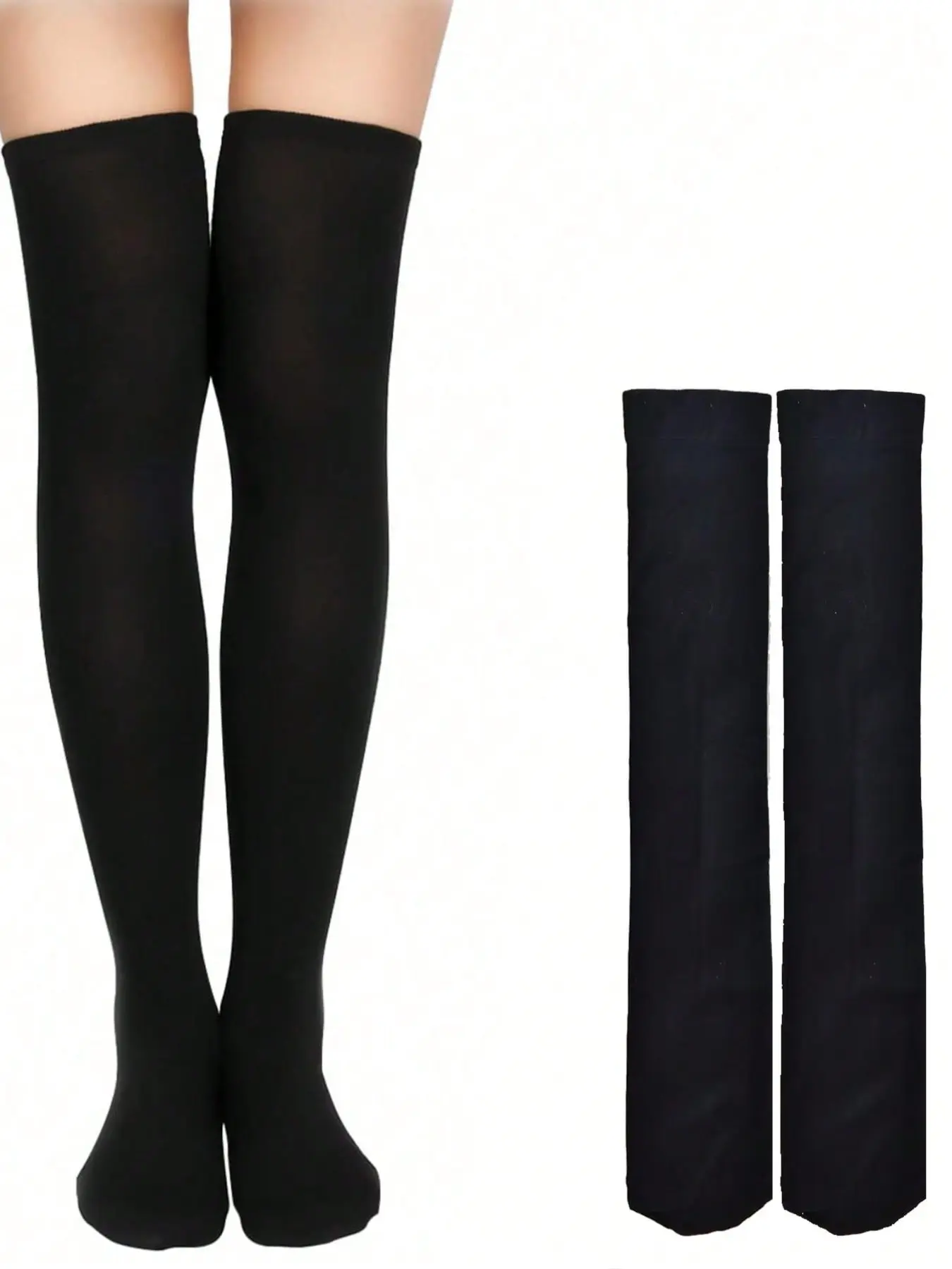 1 Pair Black Over-the-Knee Socks, Soft Knee-High Stockings Women's Leg Warmers Perfect for Christmas Costumes, Womenswear, Women's Black Stockings, Everyday Wear Fit