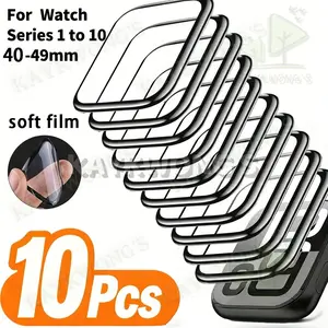 KAYKWONG'S Set of 10 HD Full Coverage Protection Screen Protectors, Arc Composite Design, Carbon Fiber Look, Compatible with Apple Watch Series 4-11，38mm/40mm/41mm/42mm/44mm/45mm/49mm