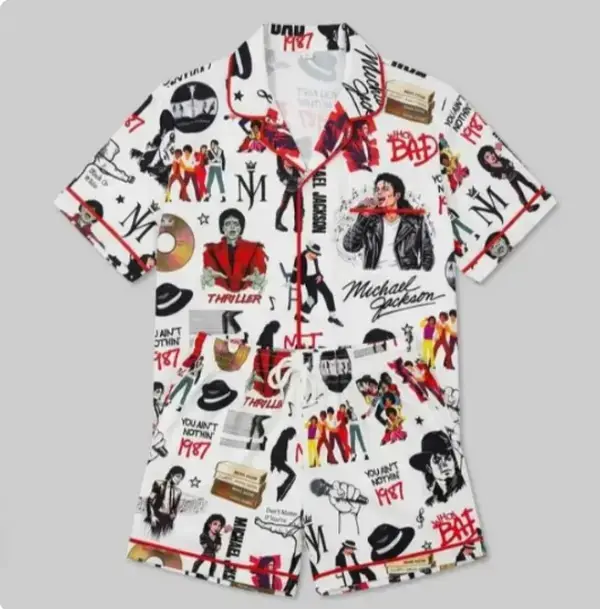 M Jackson Satin Short Pajama Set King Of Pop Short Sleeve Silky Satin Pajamas, Matching Family Sleepwear Set, Pajama Gift For Her, Cute Graphic Nightwear Matching Family and couple