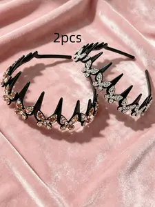 2pcs Women'S Multi-Color, High-End Temperament, Butterfly Decoration Headband, Suitable As a Gift for Women Rhinestone Hair Accessories