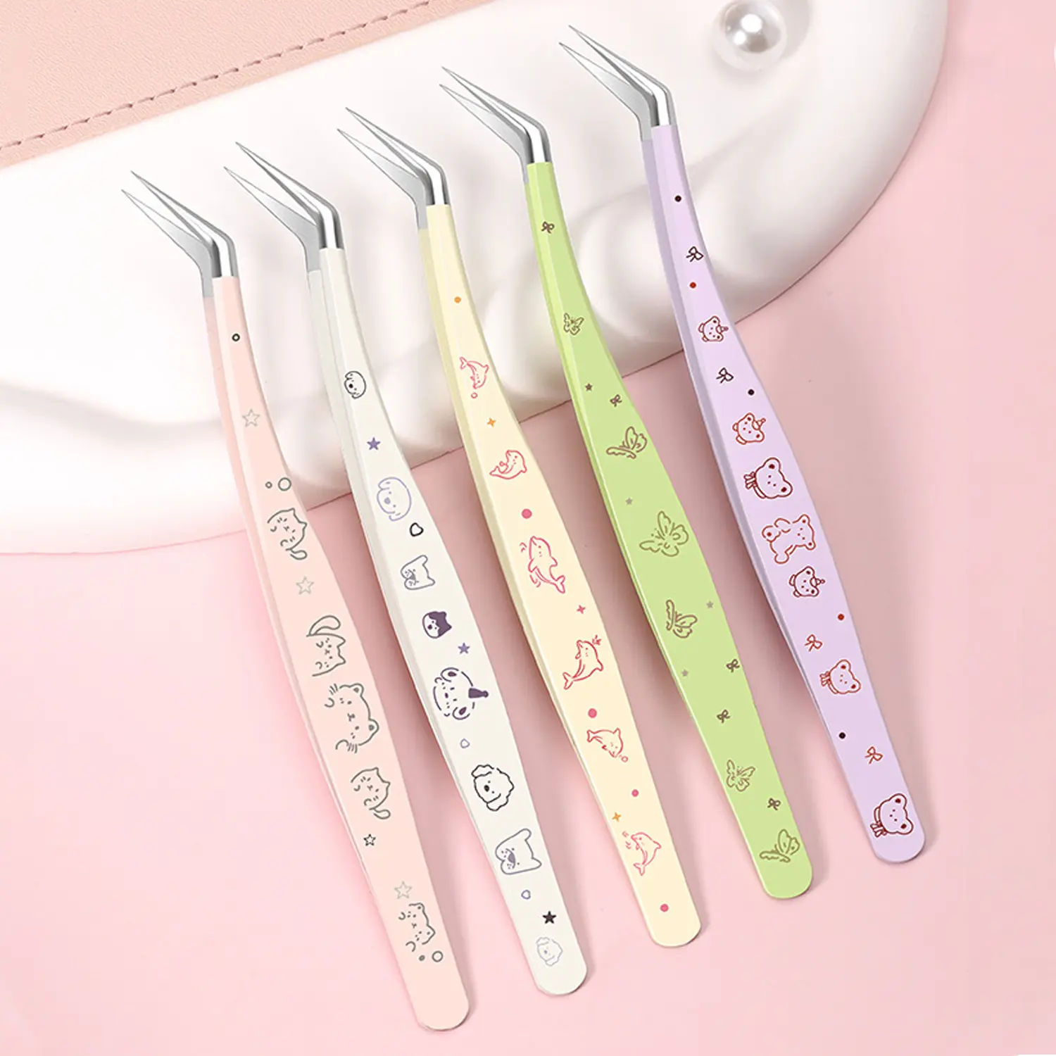 Cute Precision Tweezers with Case for Crafts & Beauty, Stainless Steel Fine Tip Tool for Stickers, Nail Art, Lashes & DIY