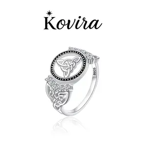 Kovira S925 Sterling Silver Vintage Clear 5A Grade Zircon Trinity Knot Circle Ring for Women Everyday Wear Bestie Gift
