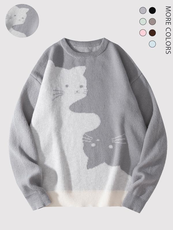 #Springfresh Love Men's Cartoon Cat Jacquard Round Neck Sweater Loose Casual Long Sleeve Knitted Sweater Autumn/Winter Fashion Men's Knitted Sweater Daily Wearing Pullover Top Same Style for Men and Women Party Leisure Halloween Academy Style Work Outdoor #Springfresh Love Men's Cartoon Cat Jacquard Round Neck Sweater Loose Casual Long Sleeve Knitted Sweater Autumn/Winter Fashion Men's Knitted Sweater Daily Wearing Pullover Top Same Style for Men and Women Party Leisure Halloween Academy Style Work Outdoor