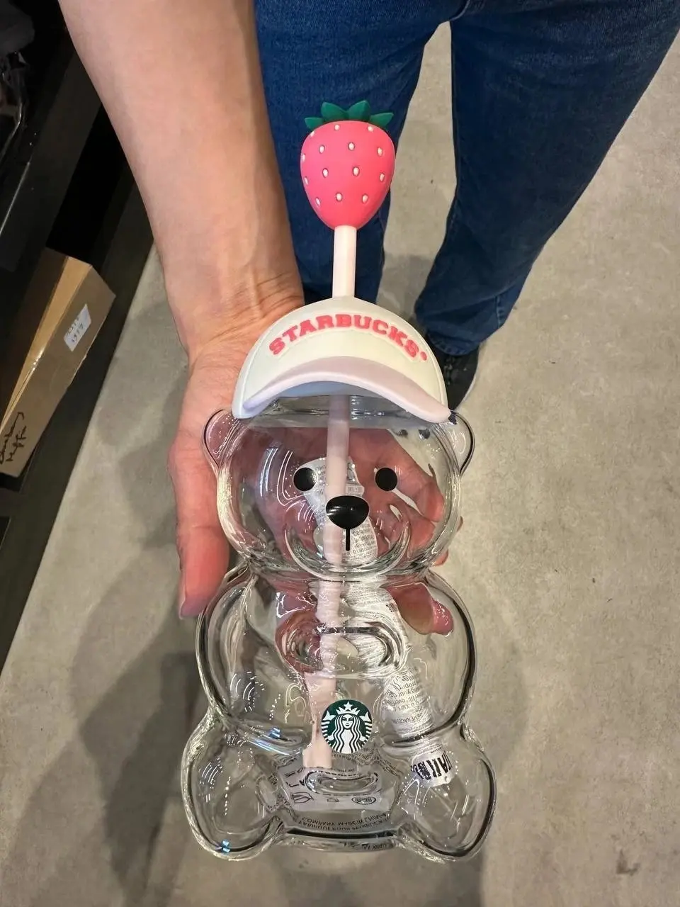 SummerWins 2026 Starbucks Bearista Bear Cup Tumblers Strawberry Topper Baseball Cap, Anniversary Gift, Creative Cocktail & Soda Glassware