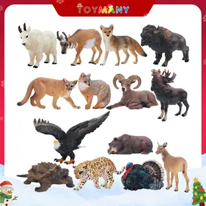 TOYMANY 14pcs North American Forest Animal Figurines Model Set – Realistic Wildlife Models Including Elk, Pronghorn, Jaguar & Gray Fox, Decorative Figurines, Educational Toy Gifts for Boys & Girls, Birthday & Christmas Presents