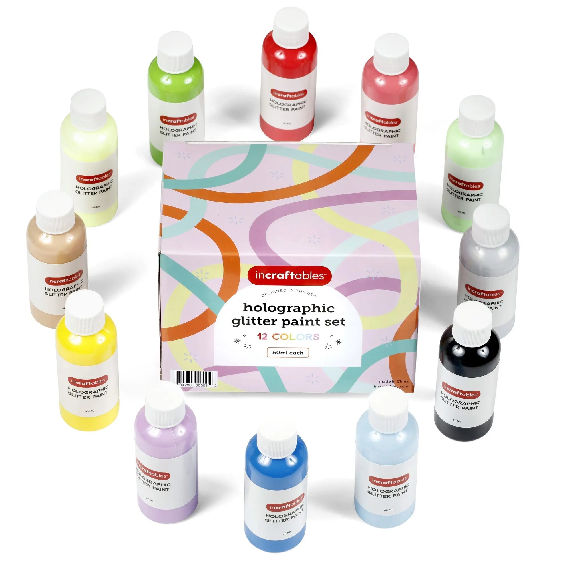 Incraftables Holographic Paint Set (12 Iridescent Colors). Metallic Acrylic Paint for Artists. Non Toxic Chameleon Paint for Canvas, Rocks, Wood, Glitter & Ceramic. Best Color Shift Paint (2 Oz/Color)