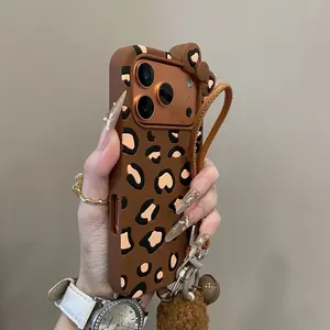 Creative Brown Leopard Print 3D Bowknot Silicone Anti-Fall Phone Case for iP 17 Pro Max/16 Stylish & Protective Shockproof Design