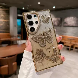 Sparkly Butterfly Fashion Simple Phone Case for Samsung S23/s24/s25/s26, Anti-Drop Protective Cover, A26/a16/s24ultra/s25ultra/s26 Ultra