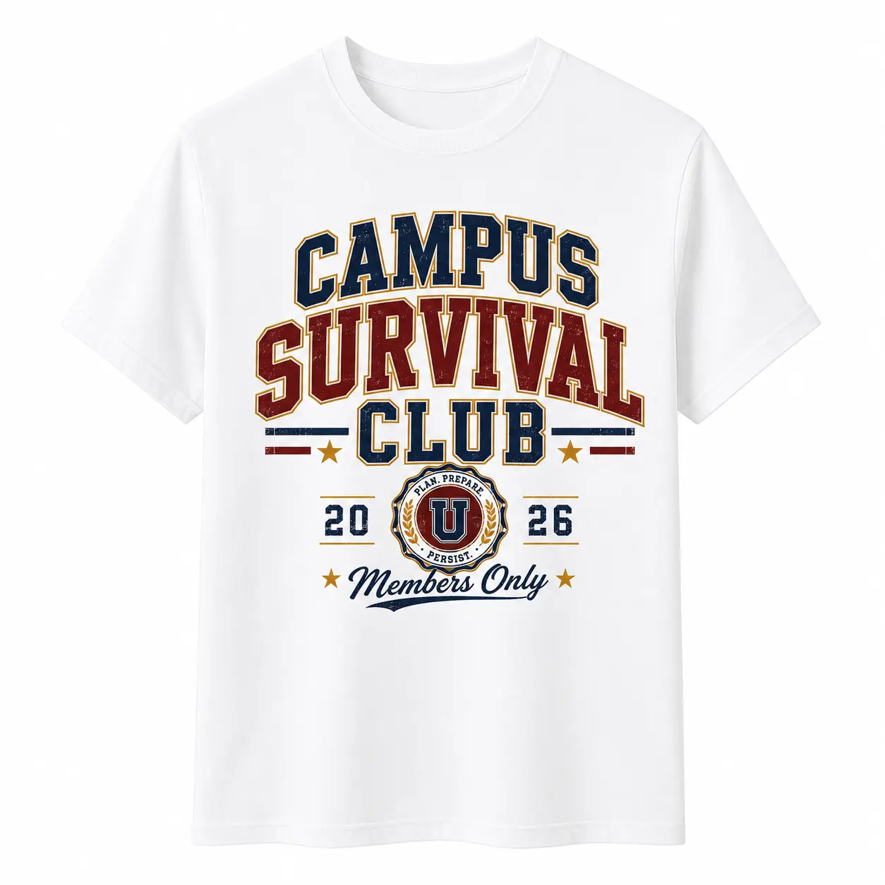 Campus Survival Club College Student T-Shirt, Retro Varsity Graphic Tee, Funny University Life Shirt, Back to School Outfit, Exam Week Student Gift