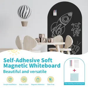 Self-Adhesive Soft Magnetic Whiteboard, Easy Installation, Strong Magnetism, Suitable for Kids' Rooms, Home Offices, 50x90cm, Whiteboard Pens