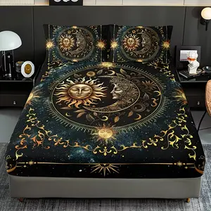 3pc Bohemian Star and Moon pattern printed bedding set, Boho Bed Set, including 1 sheet and 2 pillowcases (without filling material). A great gift for friends. Suitable for single beds, double beds. Multiple sizes available.