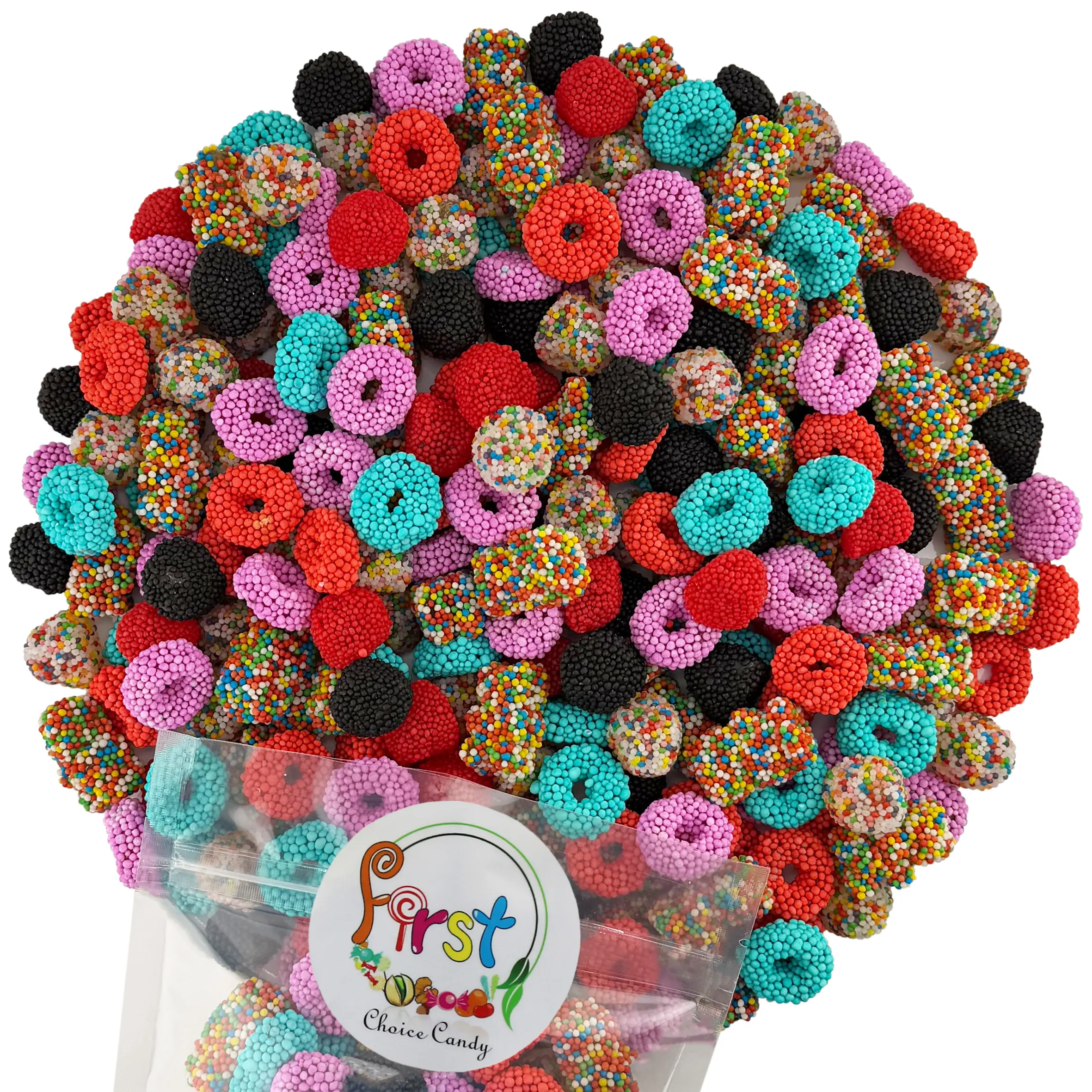 First Choice Candy Crispy Crunchy Gummy Candy Mix 1lb Bag Rainbow Nonpareil Bears Mix Berries Gummy Ring Chewy Clusters Fruity Sour Snack for Kids Parties Gifts