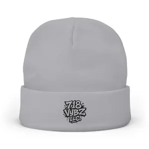 718 VYBZ LLC Knit Beanie - Gray/Black Cuffed Hat with 718 VYBZ LLC Logo