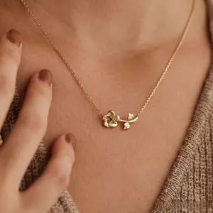 Custom Birth Flower Necklace with Birthstone Custom Birth Flower Necklace with Birthstone
