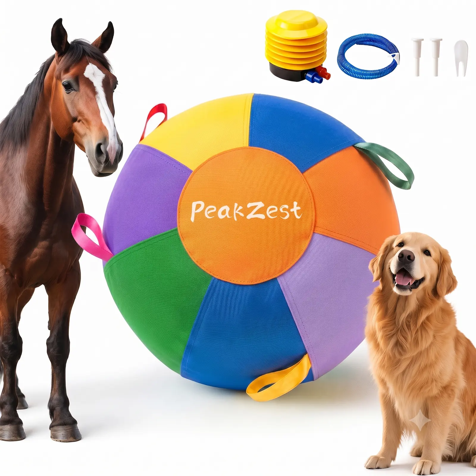 PeakZest Colorful Interactive Dog Herding Ball Set, Bite-Resistant Inflatable Dog Toy with Cover and Pump for Outdoor Exercise gift