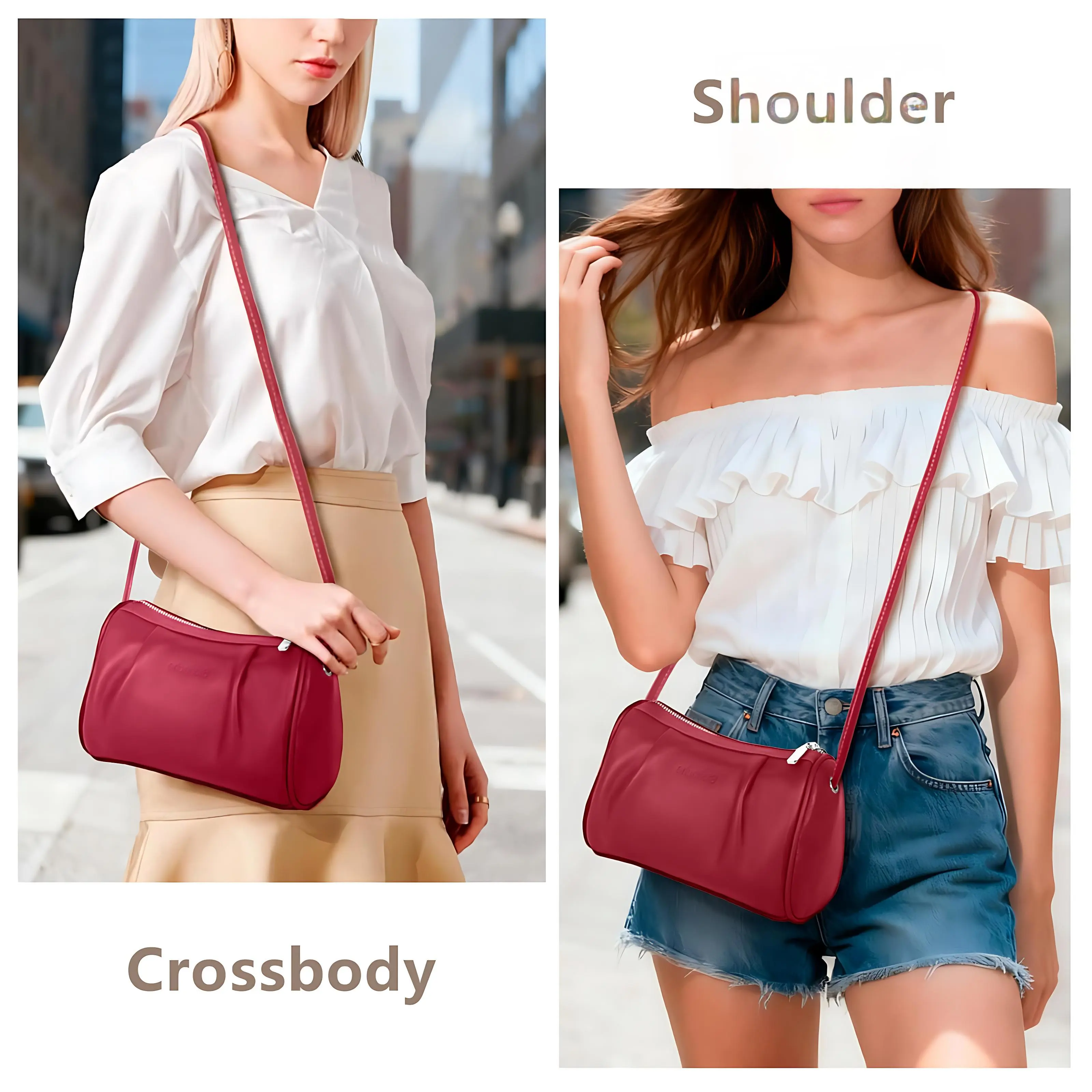 Women's Soft Genuine Leather Mini Bucket Hobo Crossbody Shoulder Bag - Compact Barrel Purse with Divided Interior, Casual Everyday Carry for Dating, Weekend Getaways, Crossbody Shoulder Bags