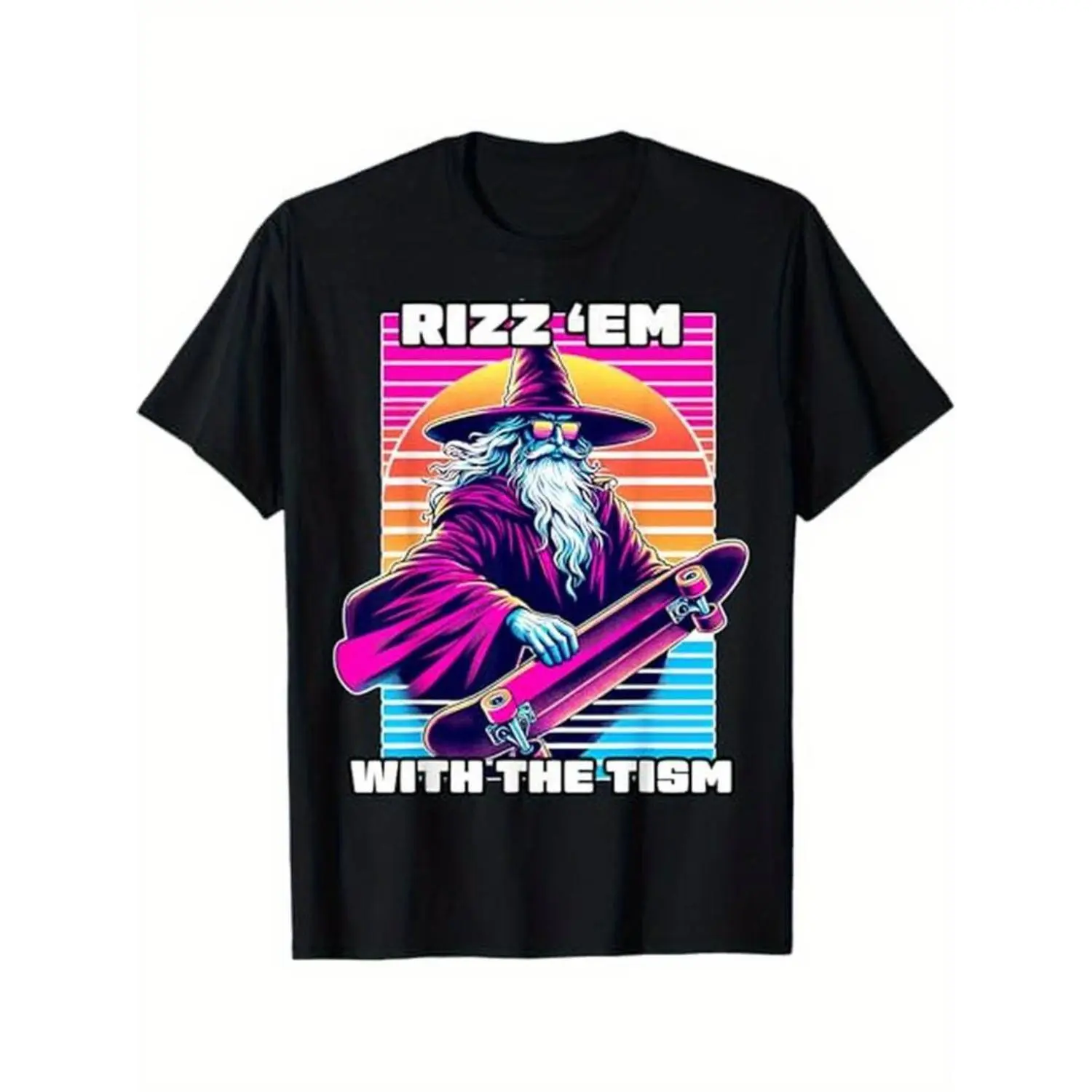 Men's Cute Casual Tops, Funny Round Neck T-Shirt with "Rizz Em With The Tism" Autism Awareness Meme, Humorous Gift Idea for Men, Shortsleeve