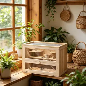 [Bellemave] Wooden Small Animal Cage, 2-Tier Habitat for Guinea Pigs, Hamsters & Rats