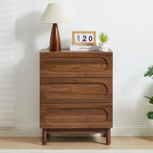 Giratree 3-Drawer Nightstand for Bedroom – Modern Wood Chest with Curved Detailing, Stylish and Functional Storage Cabinet for Bedroom or Living Room