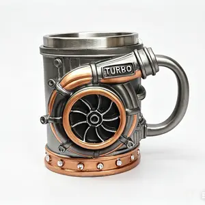 Turbocharger Engine Resin Beer Mug with Stainless Steel Liner, Industrial Automotive Decorative Tankard, Unique Gift for Car & Gearheads