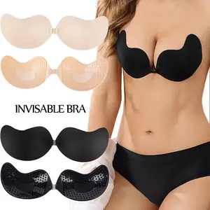 Women's Invisible Push-Up Bra, Strapless, Backless, Seamless Front Closure, No Back & Shoulder Straps, Self-Adhesive Silicone Pads, 2 Pair Set
