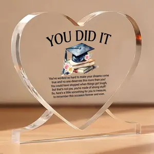 2D Heart Acrylic Graduation Gift, Inspirational 'you Did' Message, High School University Master Phd Nursing Law Design, Modern Durable Keepsake