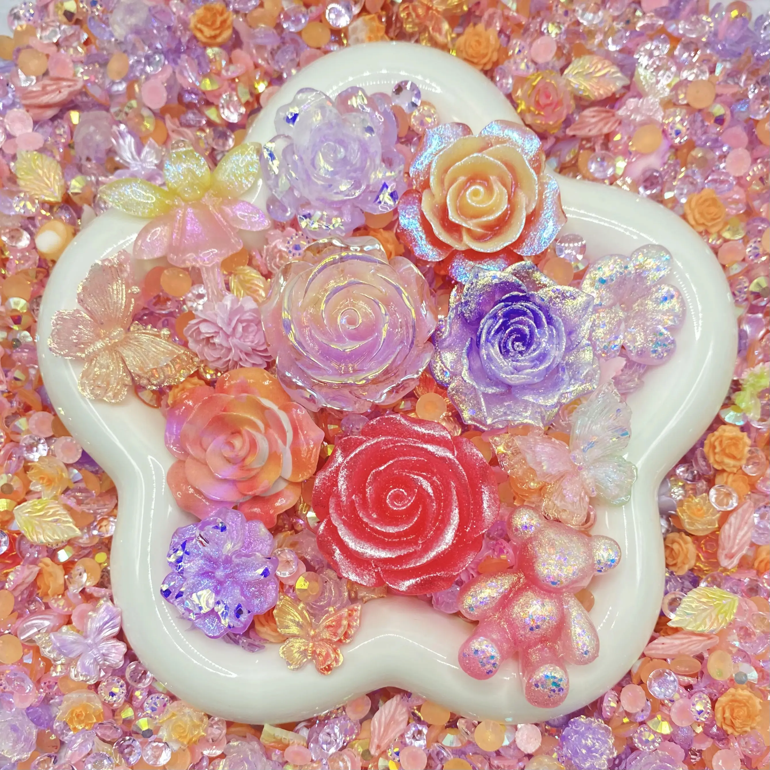 Pixie Dust Wishes -  Rose Bouquet - 20-30mm Resin Cabochon Mix for DIY Deco Crafts Whipped Cream Glue, Resin Art, Frame & Mirror Decoration