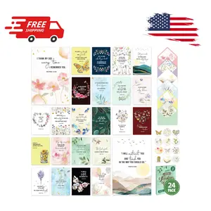 24 Pack Gold Foil 4x6in Assorted Christian Thinking of You Cards Religious with Envelopes & Stickers, 24 Floral Designs