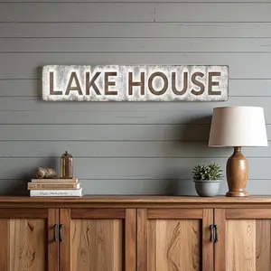 360 stand Galvanized Metal Wall Decor Plaque - 7x36 in Handmade Rustic Lake House Text Sign, Hanging Room Decor for Home Supplies, Rustic Farmhouse Design