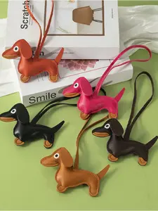 Cute Dachshund Keychain Pendant, Fun Animal Design Leather Keyring for Bags or Phone, All Seasons Decorative Accessory