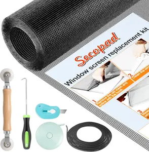 Window Screen Repair Kit, 39" x 78" Screen Door Mesh Replacement Kit, Durable Fiberglass Roll with Tools for Windows Doors Patio and Porch Replacement, Black