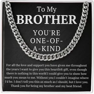 Necklace For Little Brother from Sister on Birthday, Bracelet for Big Bro, Bro Present Idea Gift, To My Brother Necklace Cuban Link Chain Cross Pendant