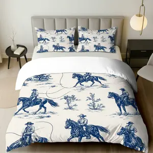3PCS Duvet Cover Set, 1 Duvet+2 Pillowcases(Without filler), Cowboy Western Rustic Country Riding theme, Christmas bedding set,  Comfortable Breathable Suitable for decoration Bedroom Living Room Guest Room Studio.