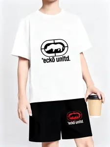 Breathable Casual Two-Piece Set, Ecko Unltd Rhino Print Tee & Shorts, Summer Fashion Kids Clothing, Cartoon Pattern