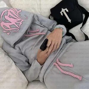 2025 Printed loose hoodie  hip-hop streetwear men's and women's pullover casual set5211