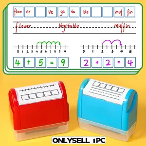 Teacher Stamp Grid & Dashed Lines, Reusable Self-Inking Writing Practice Roller Seal, Math Fraction Classroom Home Office Supplies