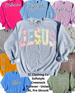 Spring Floral Faux Patchwork Jesus Pullover