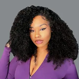 Kinky Curly Half Wig Synthetic Hair Wear Go Glueless Wigs 16 Inch Curly 3 In 1 Half Wigs for Black Women Drawstring Seamless Flip Headband Wig Human Hair Beginner Friendly