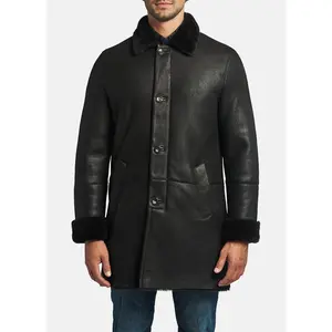 Mens Authentic Black Shearling Leather Coat