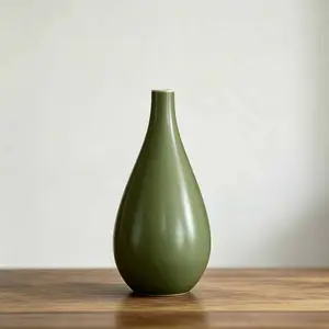 New Traditional Chinese Zen Ceramic Vase, Living Room Entrance TV Cabinet Tea Table Decor, Retro Wabi Sabi Jade Spring Bottle