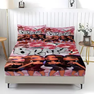 Street Beauty Theme Bratz Doll Print Bed Sheet Set, Soft Digital Print Bedding, Perfect for Girls' or Adults' Bedroom Decor, Includes 1 Fitted Sheet & 2 Pillowcases